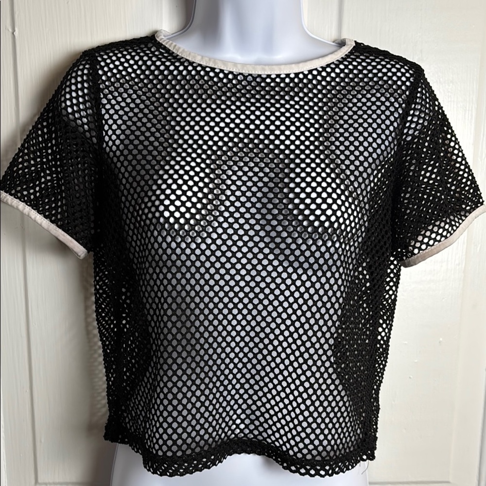 Waves To Coast Black Mesh Women Top Size Medium